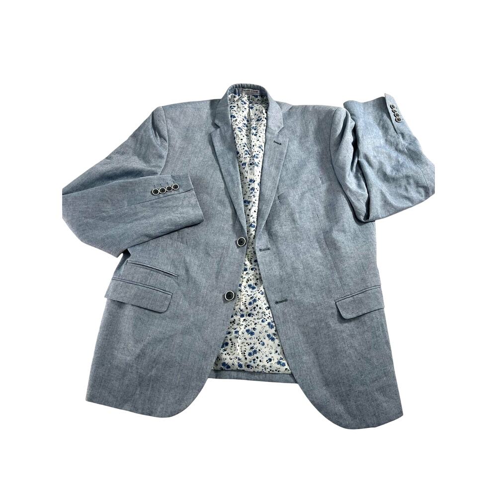Paisley & Gray Blazer Mens XL Blue Linen Blend Skinny Fit‎ Jacket Wedding Office